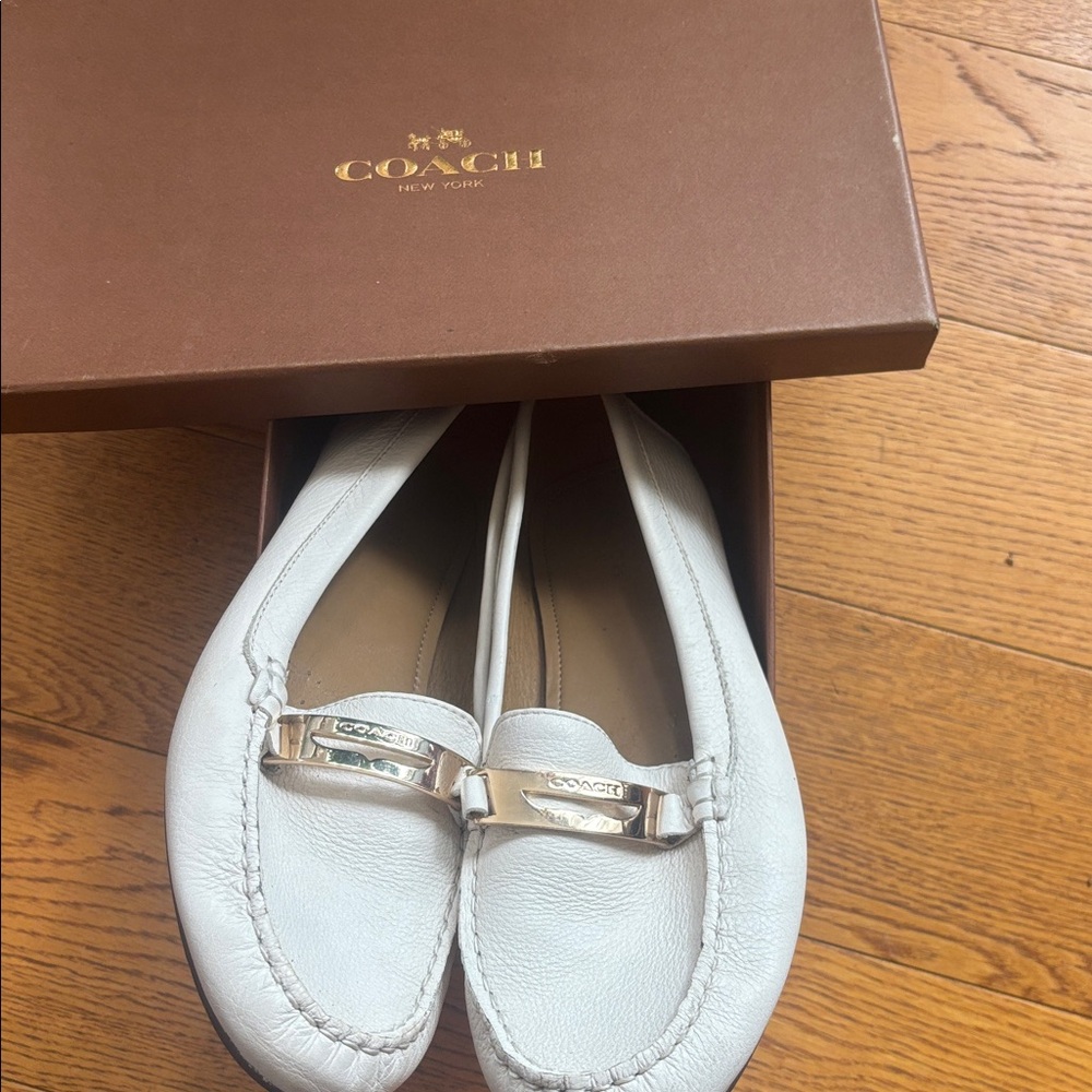 Coach White Leather Women's Driving Loafers with Silver Accent - Picture 6 of 8